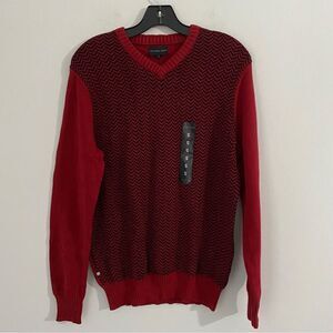 Geoffrey Beene Men’s V Neck Long Sleeve Knit Sweater Red and Black size S